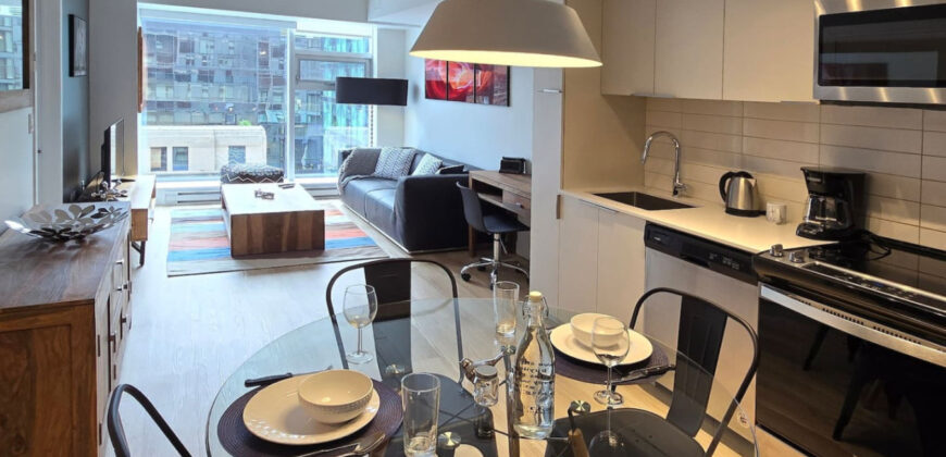 Pet-Friendly Furnished 1B Rental in Montreal with Skyline Views & Concierge