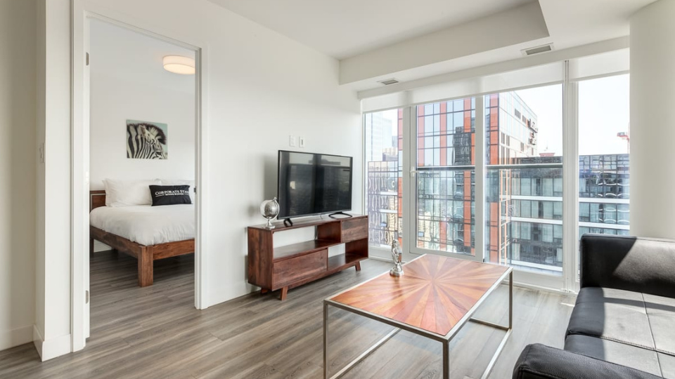 Sitting room of our Sodo rental apartment in Calgary.